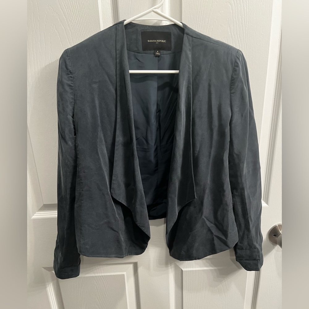 Teal-gray draped blazer from Banana Republic